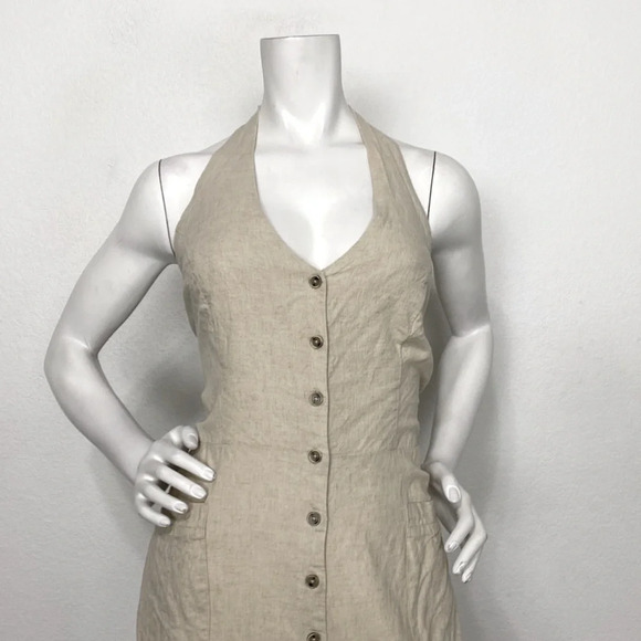 LaScana Cream Linen Blend Button Down Halter Neck Wide Leg Jumpsuit Size 12 - Picture 4 of 10